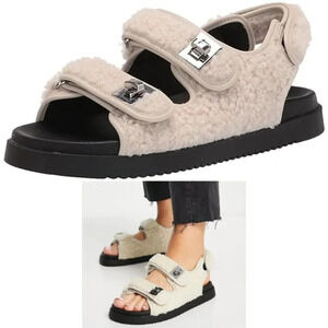 Steve Madden Sherpa Fleece Margie Buckle Sandals